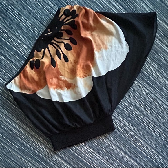 Rampage Size Small Black White and Orange Floral One Shoulder Top - Picture 4 of 7